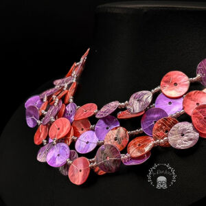 Multi Strand Red & Purple Dyed Shell Cluster Necklace - Red Hat Society Style